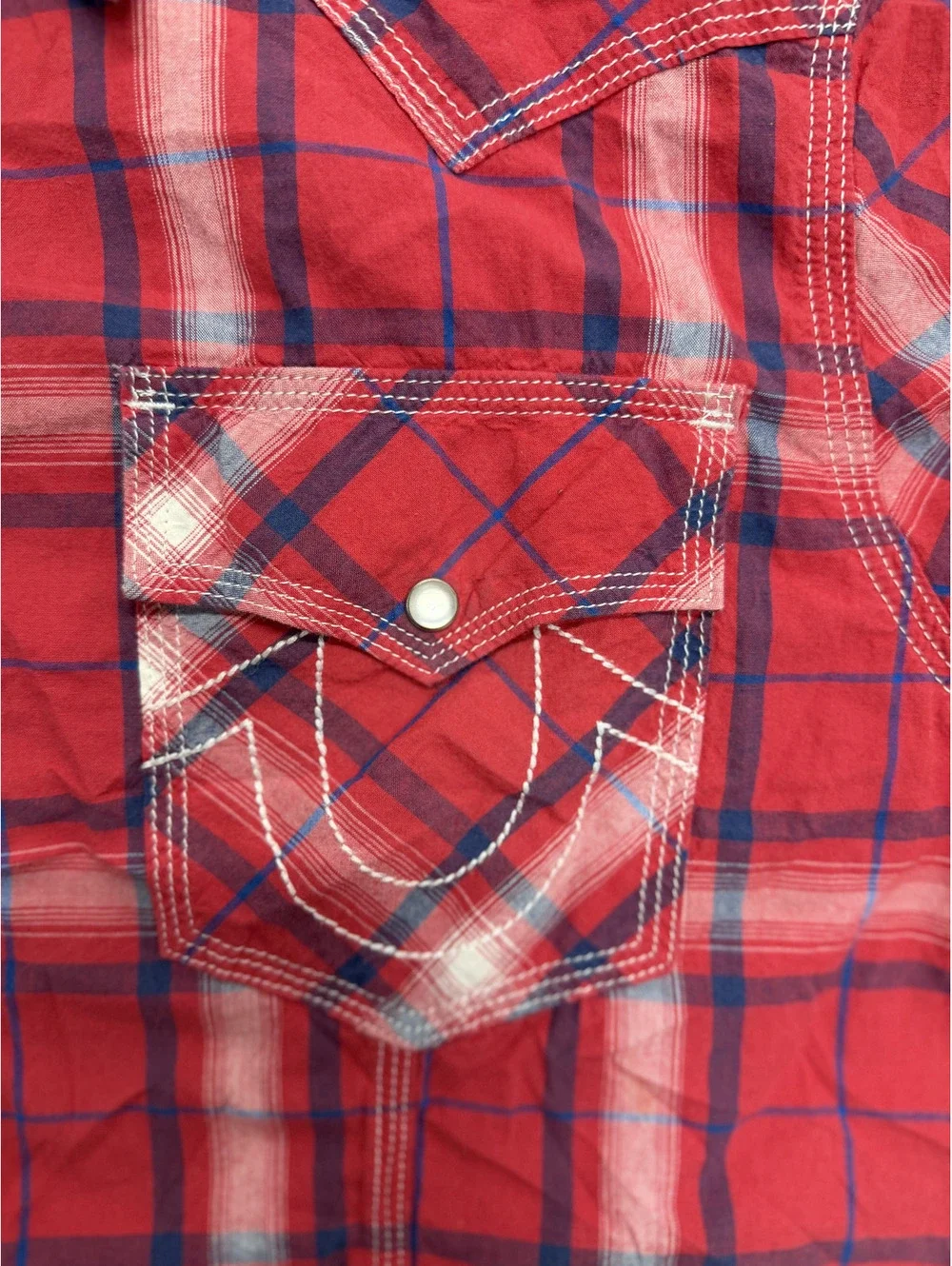 True Religion Men's Red Plaid Short Sleeve Western Shirt XL